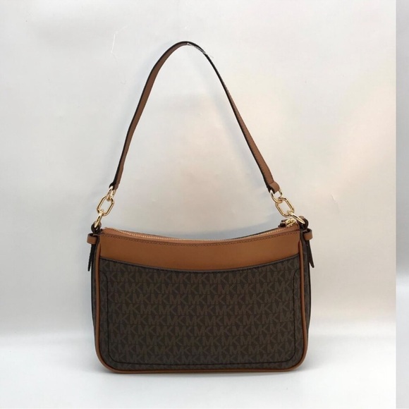 NWOT Michael Kors Logo Brown Pochette Shoulder Bag w/ Matching Passport Wallet - Picture 3 of 13